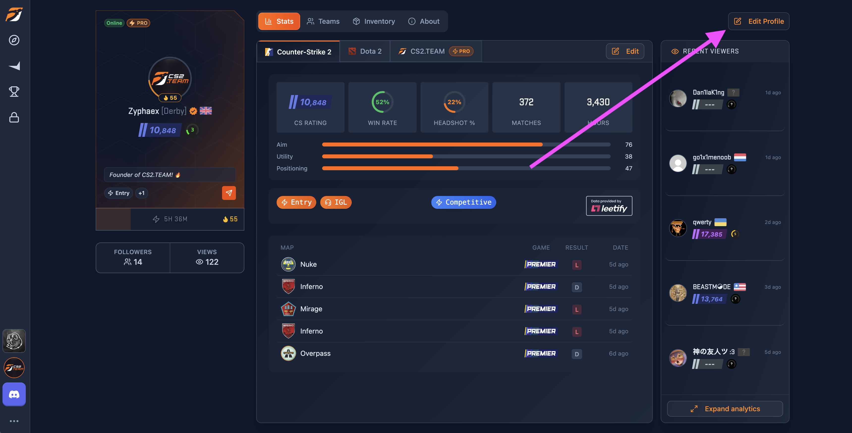 Edit Profile button